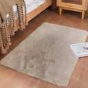 Ghouse Ultra Soft Faux Rabbit Fur Rug 2x3, Machine Washable Area Rugs for Bedroom Fluffy Rugs for Living Room, no-Shedding Carpet Sheepskin Rug Light Brown Beige