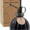 OFFIDIX Plant Mister Flower Watering Can, 6.3" Tall Vintage Pumpkin Style Black Color Glass Spray Bottle & Bronze Plastic Top Pump Ideal for Watering Small Plants Inside Home or Office