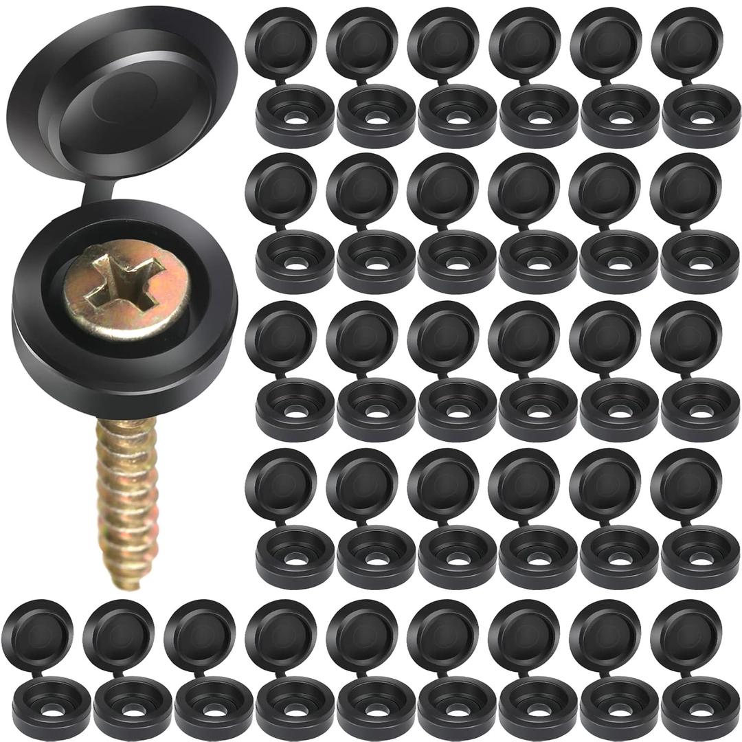 HNYYZL 150 PCS Screw Caps, Black Plastic Hinged Screw Covers, S Size, Fits #6/#8 Screws (M3/M4), 150 Pieces