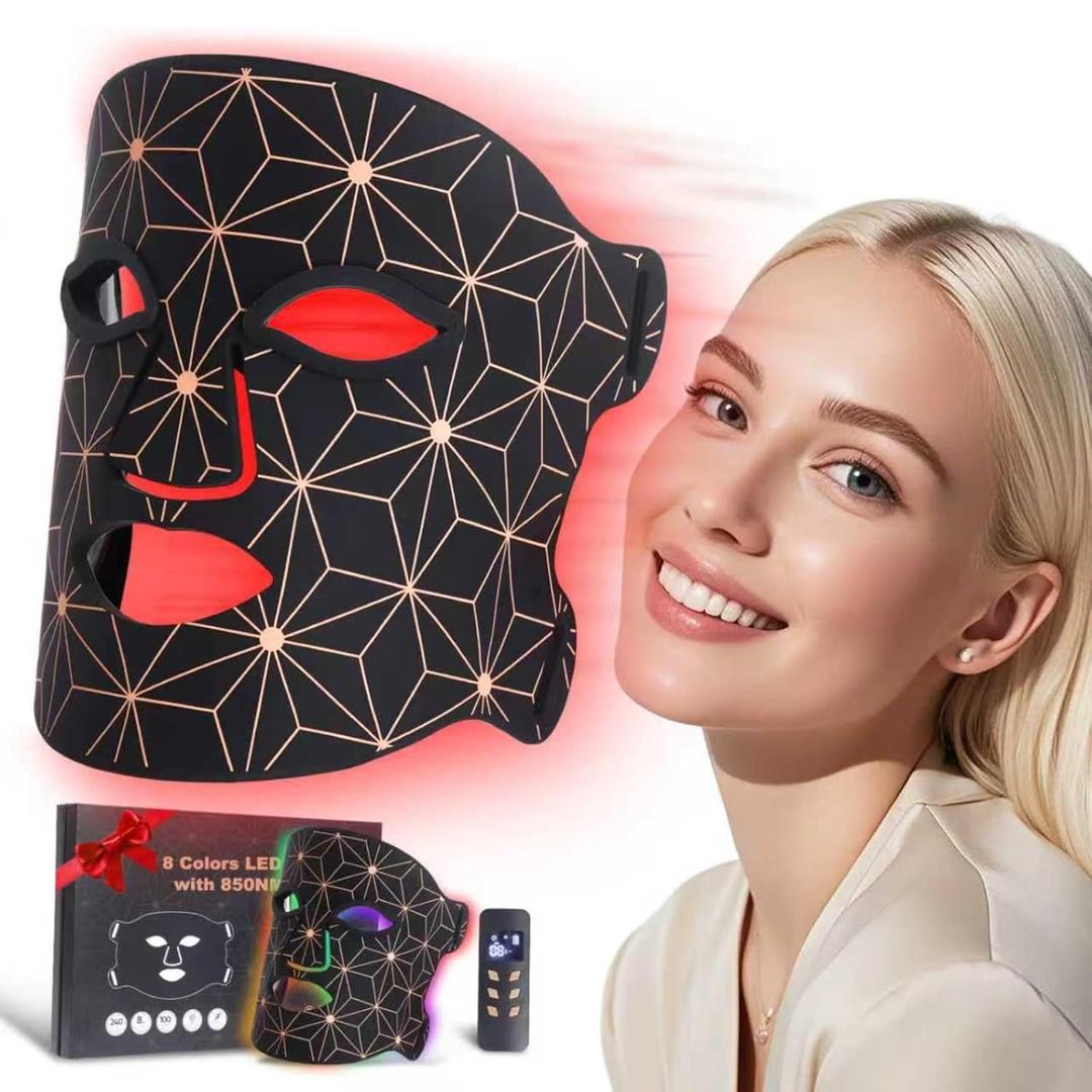 Red Light Therapy for Face, 8 Colors LED Face Mask Light Therapy with 850NM Near-Infrared, 3000 mAh Rechargeable Red Light Therapy Mask, Skin Care Device at Home and Travel for Skin Rejuvenation