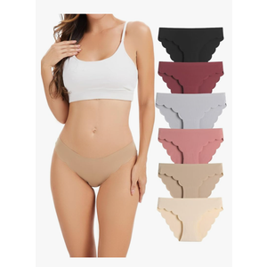 Seamless Underwear for Women No Show Wave Edge Bikini Low Rise Cheeky Breathable Comfortable Soft Panties 6 Pack, M