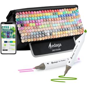 AEDAGA 240 Colors Alcohol Markers with Free App, Dual Tip Art Marker with Kickstand Case for Artists Adults. Alcohol Based Markers for Coloring Painting Sketching and Drawing, Great Gift