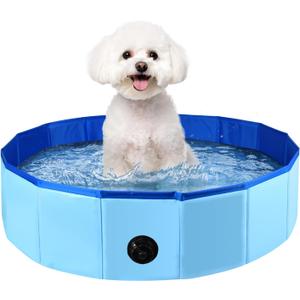 Enenes Portable Dog Bathtub, 32'' x 8'' Foldable Pet Swimming Pool, Plastic Dog Pool Bathing Tub Indoor Sand Pit Collapsible Ball Pit for Dogs Puppies(Blue, Medium)