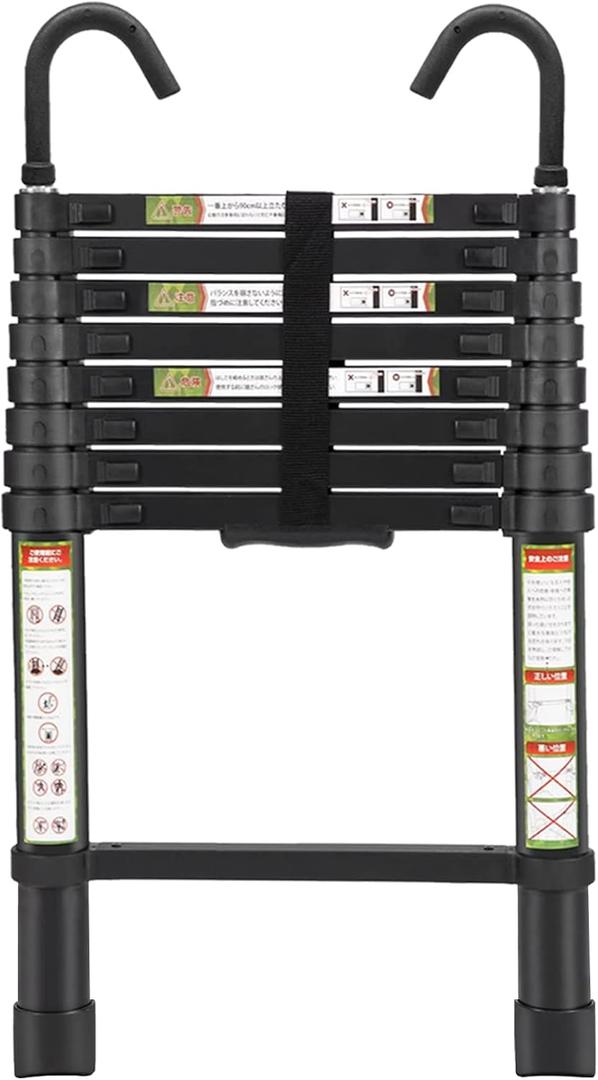 RIKADE Telescopic Ladder, 8.5 ft Aluminum Telescoping Ladder with Non-Slip Feet and Stable Hook, Portable Extension Ladder for Household and Outdoor Working, Max Load 330 lb, Black