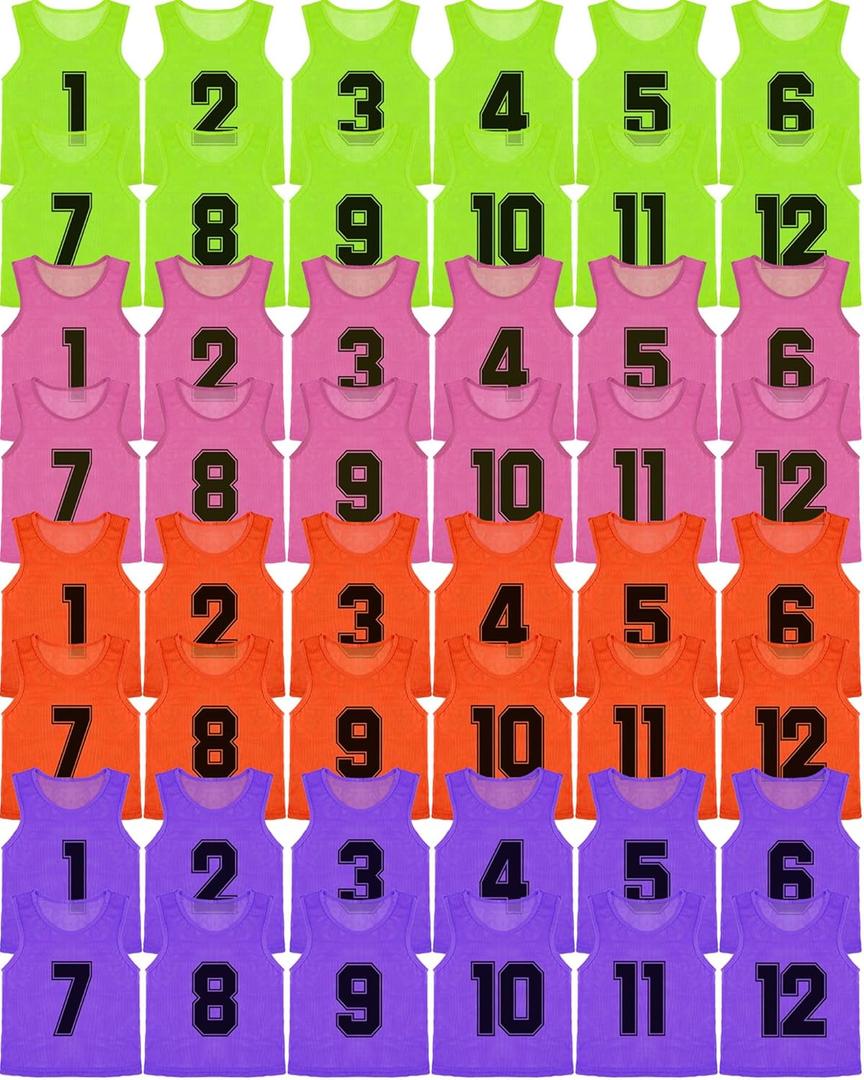 Suhine 48 Pcs Pinnies for Sports Youth Pinnies Nylon Mesh Basketball Team Practice Jersey Numbered Soccer Sport Pennies Scrimmage Vest