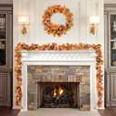Thanksgiving Garland,Thanksgiving Decorations 6FT Fall Leaves Garland for Home Indoor Outdoor,Artificial Autumn Hanging Decor for Mantle Table Fireplace Party Patio (1)