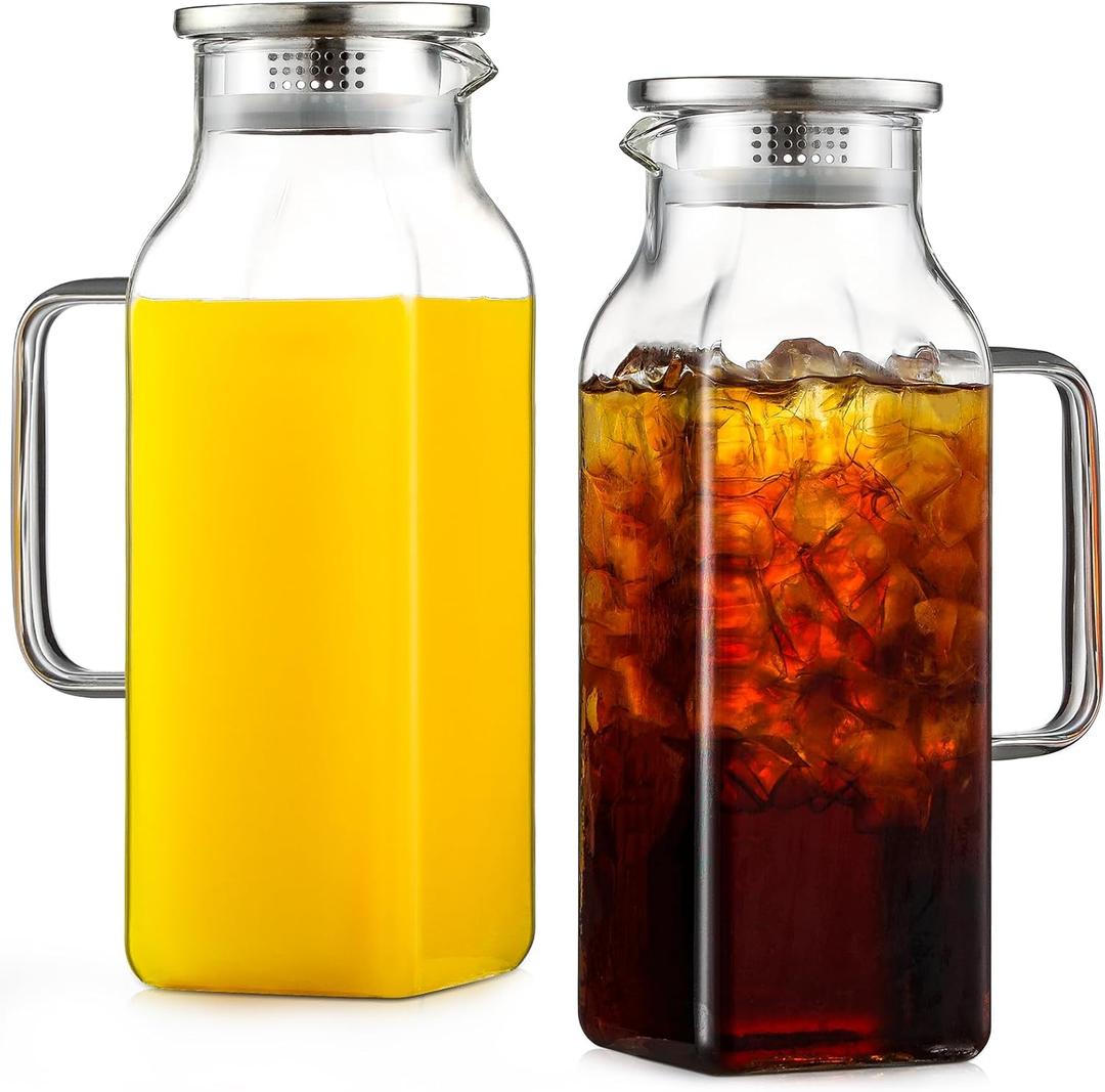 Heat Resistant Glass Pitcher With Lid And Spout, Iced Tea Pitchers Beverage Pitchers For Fridge, Water Pitcher And Carafe 1500ml/51oz
