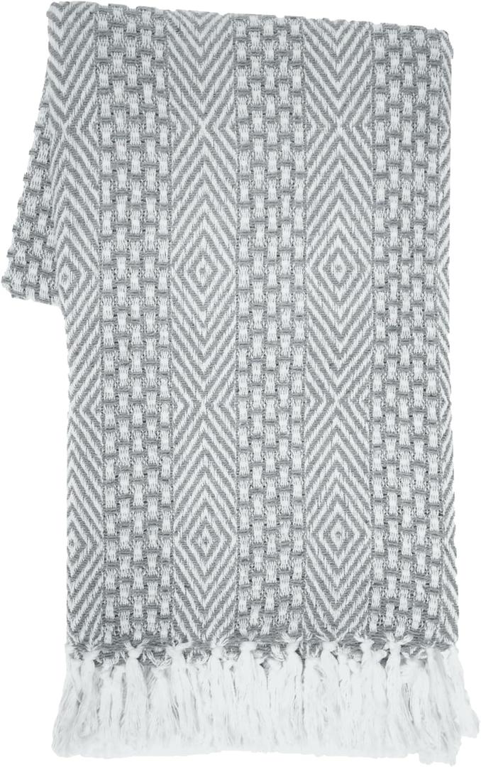 RAJRANG Grey Woven Country Rustic Throw Blanket 100% Cotton Luxury Quality Sofa Couch Bed Throws Perfect for Indoor Outdoor 50x60 Inches Wild Dove