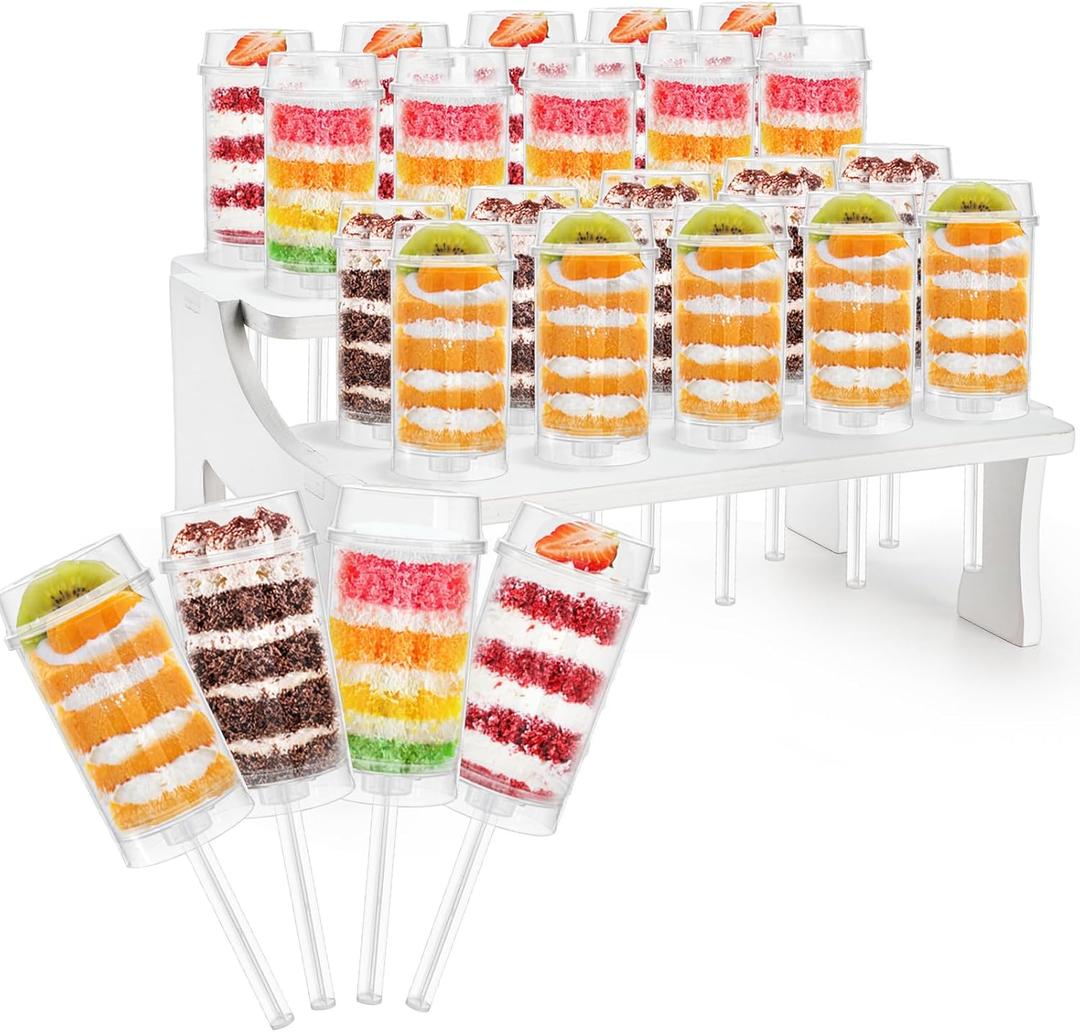 Jucoan 24 Pack Push up Cake Pop Containers with Lids and 20 Hole Push up Pop Cake Stand, Plastic Push up Cake Pop Containers with Holder for Bridal Shower Birthday Wedding Easter Party Dessert Table