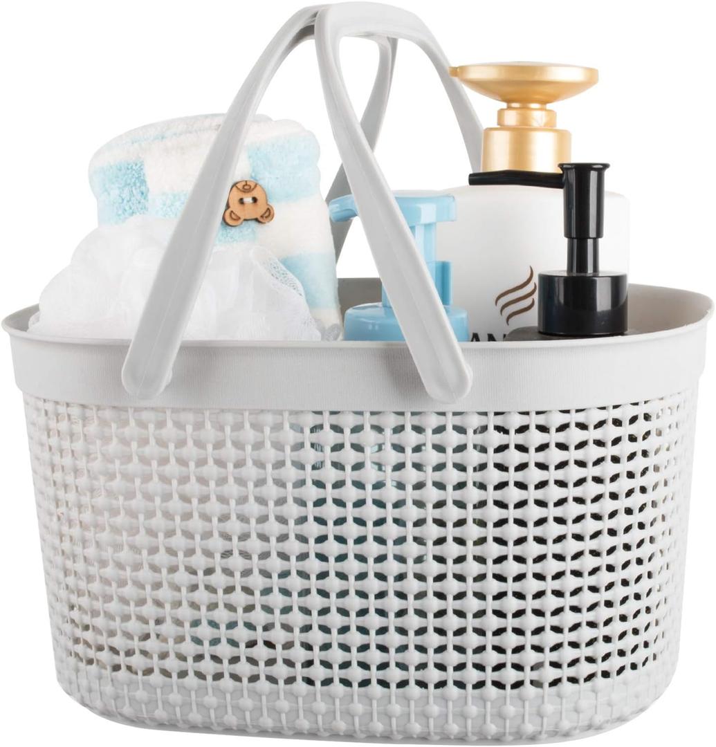 Rejomiik Portable Shower Caddy Basket, Plastic Organizer Storage Tote with Handles for Bathroom, College Dorm, Kitchen, Grey