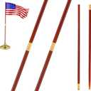 Landical 2 Pcs Indoor or Parade Flagpole Solid Wooden Flag Pole Brass Screw Joint Indoor Flag Pole, Brown and Gold (8 ft)