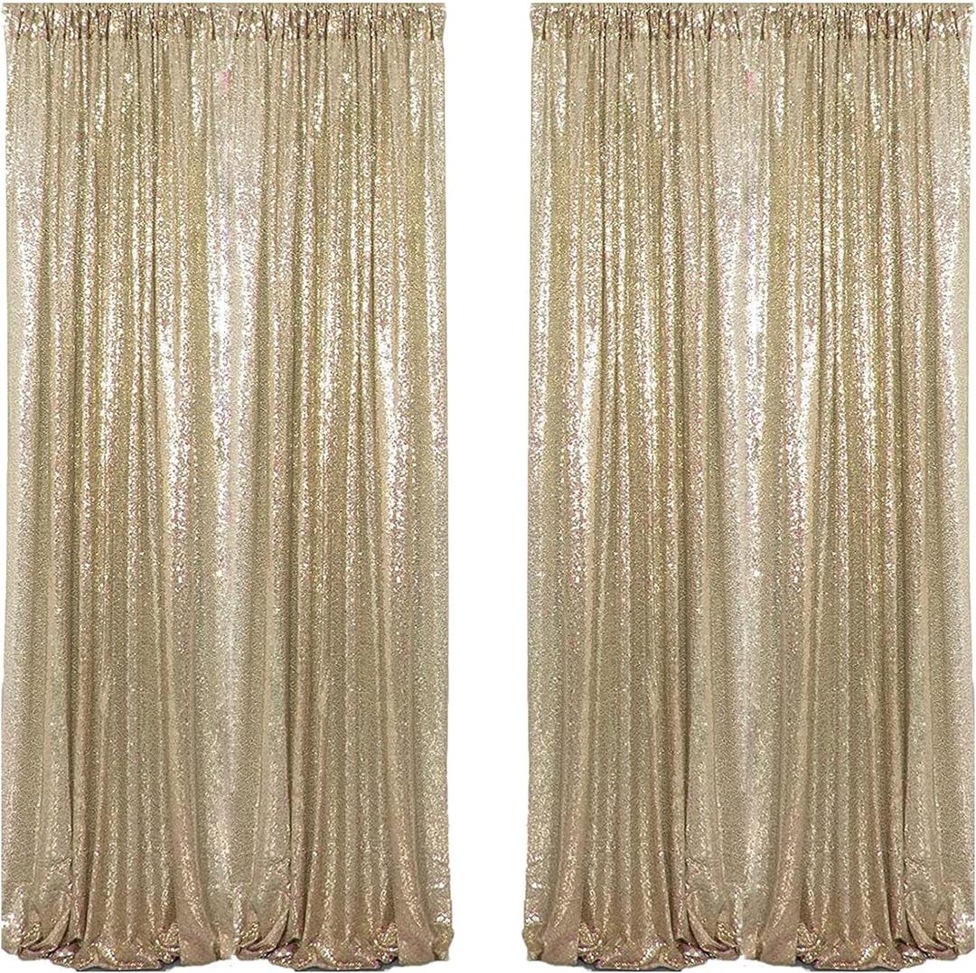 4FTx8FT Champagne Gold Sequin Backdrop Curtains 2 Panels Sparkly Background Drapes for Party (48"W x 96"L (Pack of 2))
