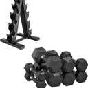 CAP Barbell Rubber Coated Dumbbell Weight Set with Vertical Rack | 100 lb, 150 lb, and 210 lb Options