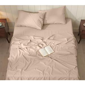 RUVANTI 100% Cotton Percale Sheets Queen Crisp Cooling Summer Bed Sheets for Hot Sleepers, Deep Pocket 14, Soft Peach Finish, Breathable & Durable Hotel-Style 4 Piece Set, Irish Cream