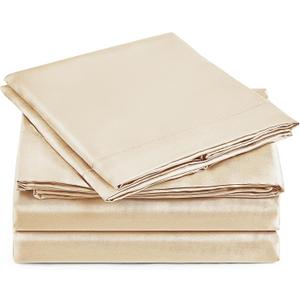 Love's cabin Full Size Satin Sheet Sets - 4 Piece Beige Silky Sheet Set with Deep Pocket, Luxury Silk Feel Satin Sheets Full Bedding Set (1 Flat Sheet,1 Fitted Sheet,2 Pillow Cases)