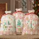 Horaldaily 3PCS Christmas Gift Bag Sacks for Presents 16x20 Inch,Pink Buffalo Plaid Christmas Tree Gifts Stocking Storage Sack Present Xmas Gift Bags Party Favors Bags
