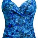 Women's Underwire Tankini Top Only - Push Up Swimsuit Top with Bra Support Tummy Control Bathing Suit Top No Bottom 2025, XX-Large, Blue Paisley 