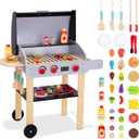 OOOK Wooden Play Barbecue Toy Grill, Kids Grill Playset with Toy Food and Grilling Tools, Play Kitchen Accessories for Toddlers Boys Girls Age 3+ (Style 1)