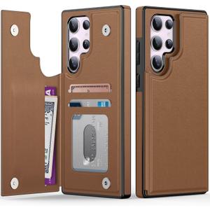 Goodon for Samsung Galaxy S23 Ultra Case Wallet - Flip Folio Leather Cover with Trendy Design, 3 Card Slots & Kickstand Function, Stylish Protective Phone Case for Women and Girls - Brown