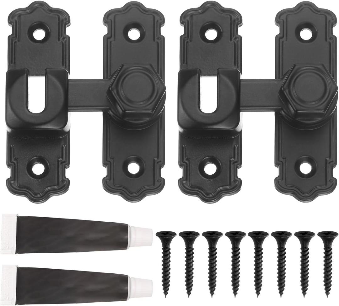 uxcell 2Pcs 90/180 Degree Flip Gate Latches, Aluminum Alloy Flip Sliding Barn Door Latch with Screws & Glue, Heavy Door Lock for Barn Cabinet Wood Fence, Garage Window, Black