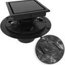 WEBANG 4 Inch Square Shower Drain Black Floor Drain with Flange Reversible 2-in-1 Cover Tile Insert Grate Removable SUS304 Stainless Steel CUPC Certified Matte Black