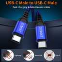 4 x JXMOX Short USB C to USB C Cable 60W, (2 Pack 0.5ft) Type C Fast Charging Cord Charger Cable Compatible with iPhone 16 Pro Max/15 Pro Max, Samsung Galaxy S23 S22+ S21 Ultra, Note 20, iPad Pro (Blue)