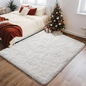Ophanie White Rugs for Bedroom Fluffy, 4x6 Nursery Soft Fuzzy Shag Plush Shaggy Bedside Area Rug, Living Room Carpet for Girls Kids Baby Teen Dorm Home Decor Aesthetic, White