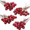 BBTO 100 Pack Artificial Holly Berries Mini 10 mm Christmas Fake Berries Stems Crafts Faux on Wire for Christmas Tree Decoration Flower Branches Ornament Wreath DIY Winter Home(Wine Red)