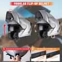 LEM Modular Motorcycle Helmets Fiberglass, Full Face Motorcycle Helmet Flip Up for Touring, DOT Certified, Release Sun Visor & Removable Comfort Liner, Lightweight Street Bike Helmet (Silver, XL)