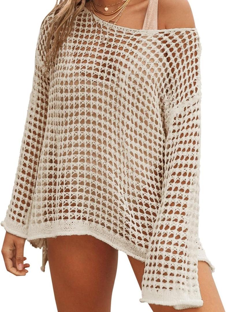 Beach Coverup for Women Bathing Suit Coverup Long Sleeve Beach Cover Up (X-Large, Apricot)