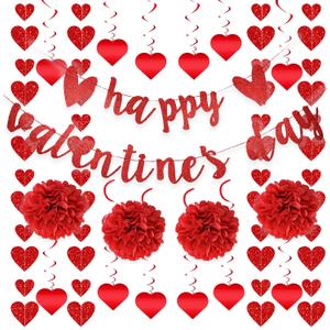22Pcs Valentine's Day Decorations Set Pre-Assembled Hanging Heart Swirls Happy Valentine's Day Love Heart Garlands Banner for Home Classroom Office Wedding Party Anniversary (Red)