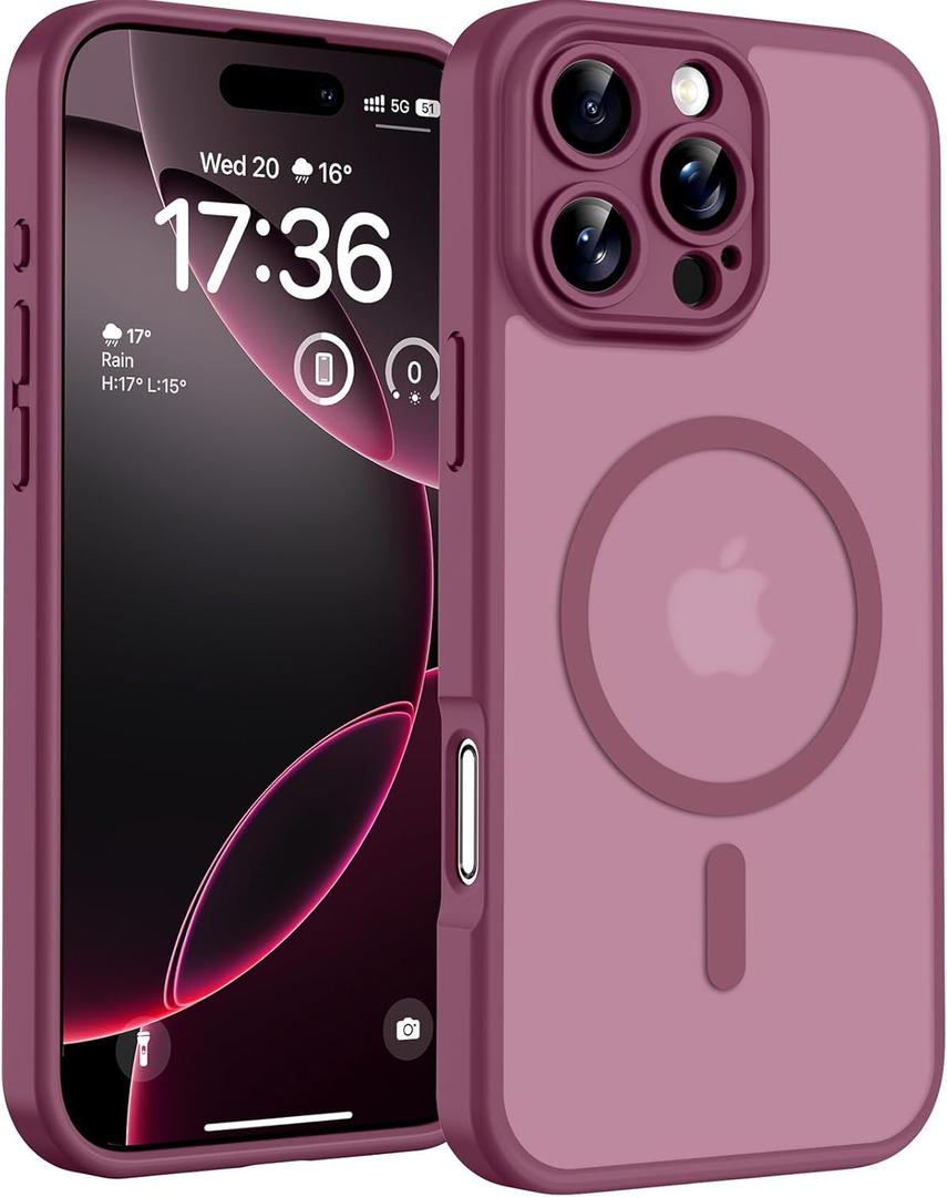 TOCOL for iPhone 16 Pro Max Case Compatible with Magsafe Full Camera Protection Drop Protection Magnetic Translucent Matte Back Bumper Phone Case for 16 Pro Max 6.9-Inch (Plum)