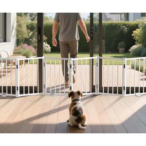 BFNN Free Standing Foldable Dog Gate, 16.5" High Step-Over Metal Short Pet Gate, Up to 72" Wide Puppy Fence for Stairs and Doorways, Indoor & Outdoor Use, No Drilling and No Assembly, White