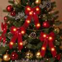 Crowye 12 Pcs Large LED Valentines Bows Lighted Velvet Bows Decoration Wreath LED Light Bow Christmas Tree Topper for Indoor Outdoor Xmas Winter Decoration(5 x 8 Inches,Burgundy)