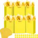 qiqee 24pcs Bright Yellow Gift Bags with Tissue Paper for Wedding, Birthday, Party Supplies-7.9"x4.3"x9.6" Medium Size Cardboard Gift Bags24pcs Bags +48pcs Tissue Paper