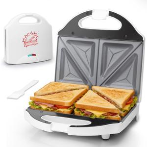 AshGlen Ceramic Breakfast Sandwich Maker Press 2 Slices, Mini Sandwich Press, Grilled Cheese Maker, Tostadora De Pan Sandwichera, Sandwichera Electrica, Sandwich Toaster, Ceramic Coating, White