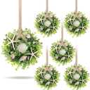 6 Pcs Shell Starfish Swag Wreath Summer Wreaths for Kitchen Cabinet Mini Artificial Rustic Farmhouse Wreaths with Ribbon for Pillar Front Door Porch Wall Window Farmhouse Decoration