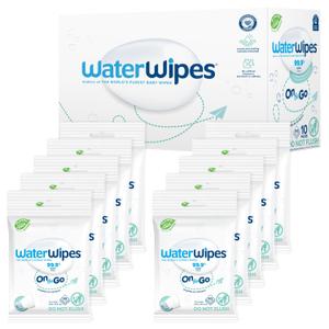 WaterWipes On The Go Wipes, 99.9% Water-Based Wipes for Travel, Sports, and to Refresh Skin, Unscented & Hypoallergenic, 100 Count (10 Packs)