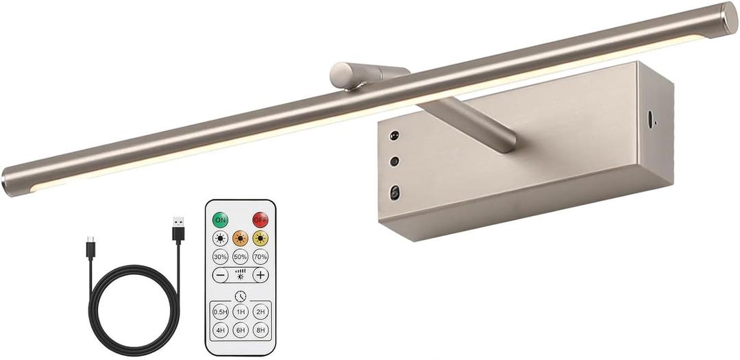 Picture Light, Wireless Picture Lights for Wall, 3CCT Dimmable Rechargeable Gallery Light, Art Light Wireless Painting Lights for Display, Portrait, Artwork-Nickel (16inch)