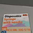 Insulin Syringe with Needle, 31G 1/4"(6mm) 1cc Inch, Individually Wrapped, Pack of 100