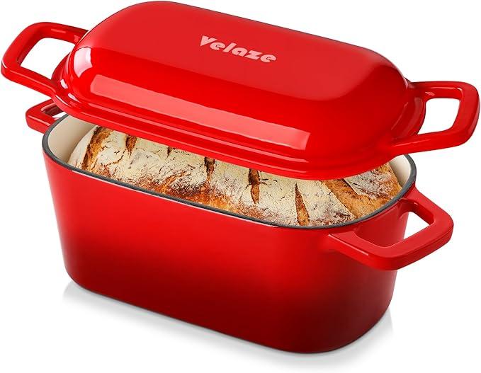 Velaze 3.6QT Dutch Oven for Bread Baking,Oval Cast Iron Enameled Bread Oven Pan with Lid and Offset Handles,Oven Safe to 500°F for Homemade Sourdough Bread(Red)