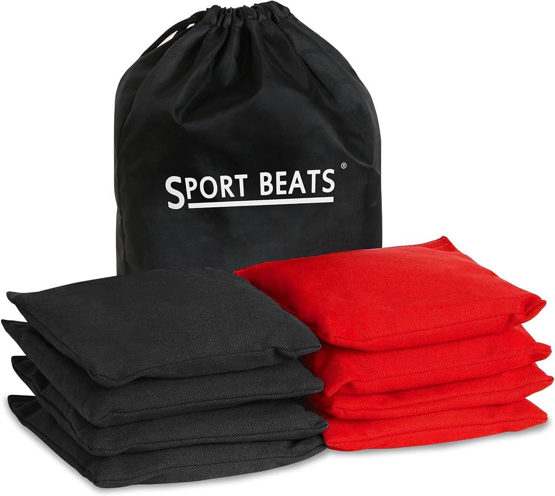 SPORT BEATS Cornhole Bags Set of 8 - Regulation Size & Weight Bean Bags, Heavy Duty Double-Stitched Canvas for Tailgating, Outdoor Backyard Game Accessories with Carry Tote