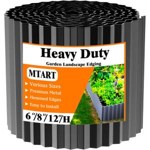 MTART Metal Garden Edging for Landscaping, Sturdy Corrugated Edging Border for DIY Flower Bed, Lawn and Landscape Edging (Black, 8"20Ft)