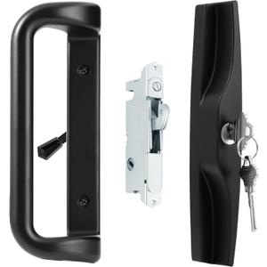Patio Door Lock and Handle Set with Key, Choices That Add a Unique Signature to Your Patio Glass Sliding Door Lock,Suitable for a Variety of Replacement Sliding Patio Doors Lock (Black)