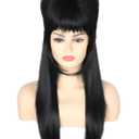 Topcosplay Womens Wig Black Straight Beehive Bouffant Wig Long Halloween Costume Party Wigs