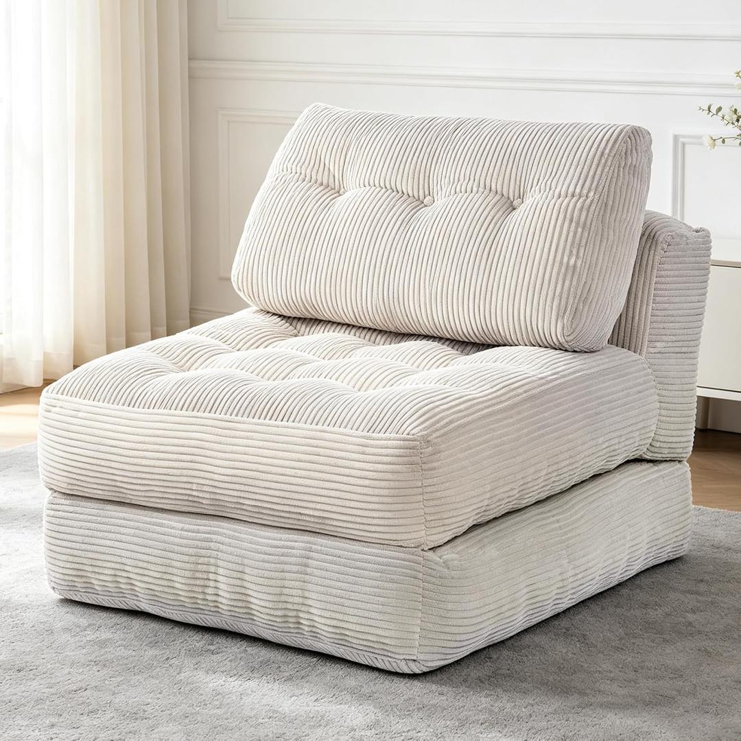 Folding Sofa Bed, Convertible Sleeper Chair With Back Support, Grey