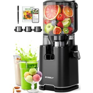 ECOSELF 3-in-1 Cold Press Juicer with 3 Filters (For Juice/Sorbet/Nut Milk), With 6.0" Extra-Large Mouth Feed Chute for Vegetables & Fruits, Juicer Machines Large Capacity & Easy to Clean, With Brush