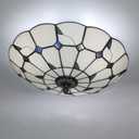 16 Inch Tiffany Style Stained Glass Ceiling Light Tiffany Flush Mount Ceiling Light Vintage Chandeliers Pendent Light Lighting Fixture Lamps (16 Inch Leaf White)