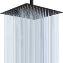 Voolan Rain Shower Head - High Flow Large Rainfall Shower Heads Made of Stainless Steel - Waterfall Bathroom Square Showerhead - Ceiling or Wall Mount (12" Black)