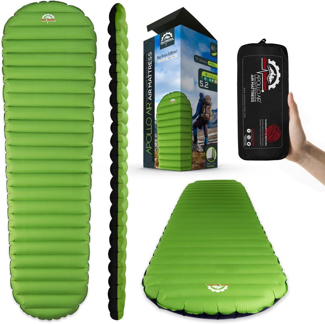 Gear Doctors Camping Pads Self Inflating Ultralight Apollo air 4.3-5.2 R Insulated Camping mats 1.5-3.3 in Must Haves Inflatable Foam air Sleep mat self Inflating air Mattress for Camping cot (Apolloair)